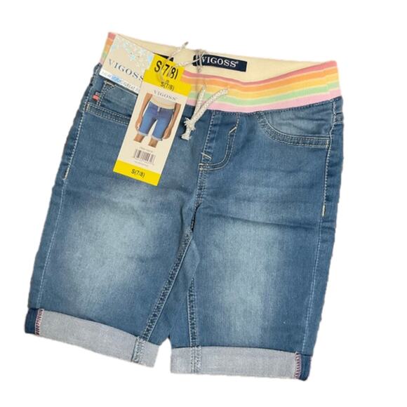 Vigoss Girls Shorts Jeans Blue Bermuda Cuff Size Small NWT - Picture 1 of 3